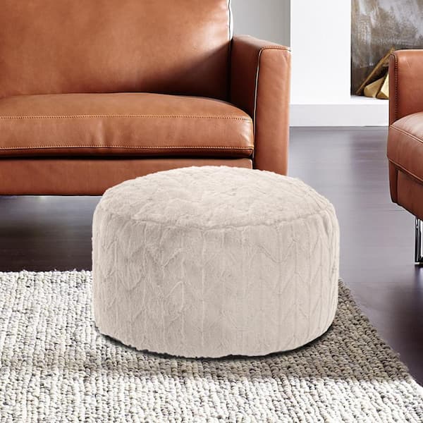Marley Forrest Angora Natural Polyester 22 in. by 22 in. by 12 in. Foot Pouf Angora