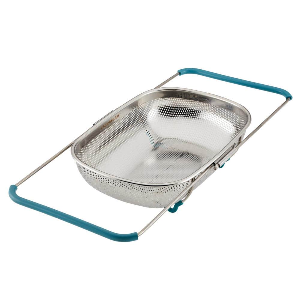 Stainless Steel Over-the-Sink Colander with Blue Handles