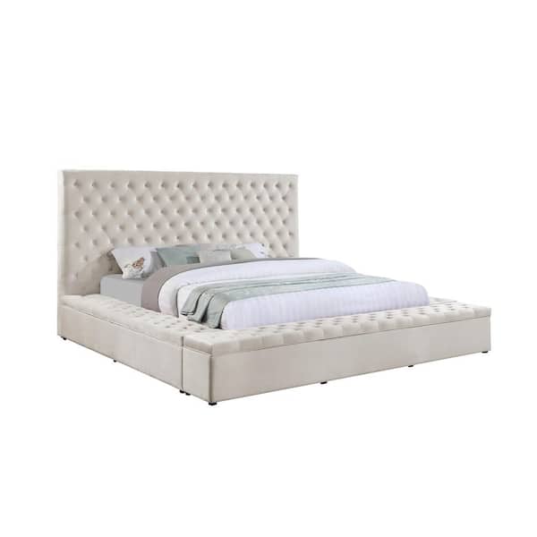 Jonathan Velvet Cream King Tufted Bed with Storage