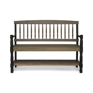 Corinne 2-Person Gray and Black Wood Outdoor Patio Bench with Shelf