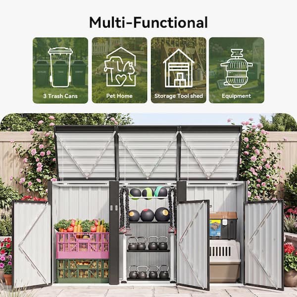 Sizzim 8 ft. W x 3 ft. D Outdoor Trash Can Metal Storage Shed For