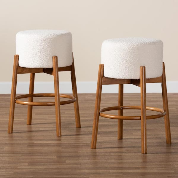 Baxton Studio Olwen 29.9 in. Cream and Walnut Brown Wood Bar Stool