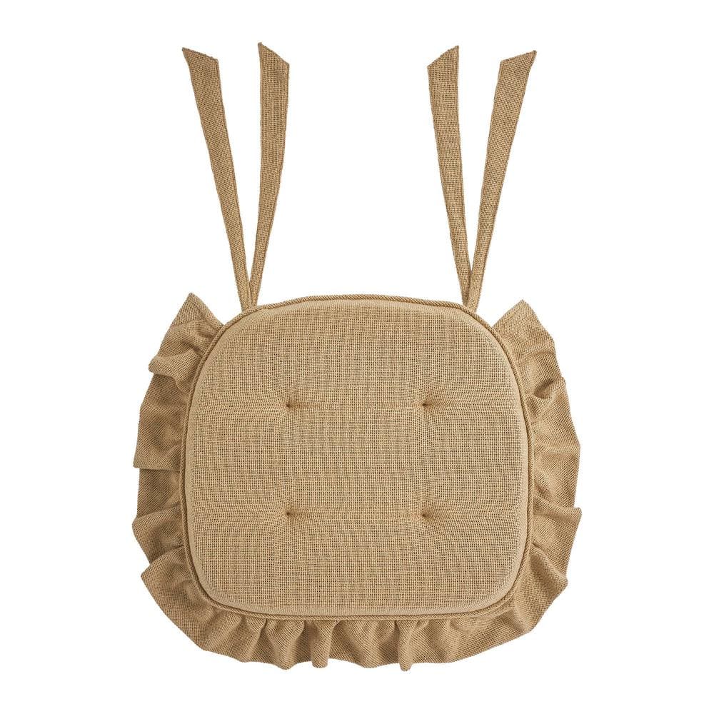Natural Burlap Cotton Chair Pad with Ruffles and Ties