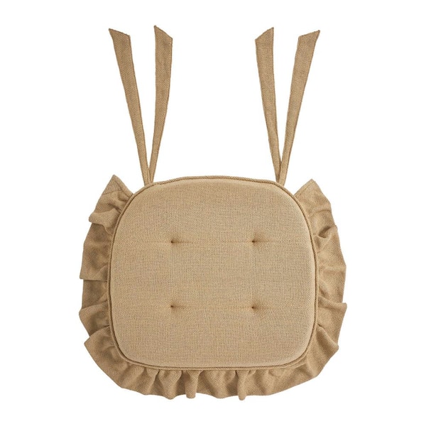 VHC BRANDS Burlap Natural Tan Ruffled Chair Pad