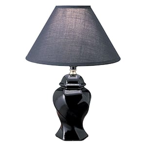 13 in. Black Standard Light Bulb Urn Bedside Table Lamp