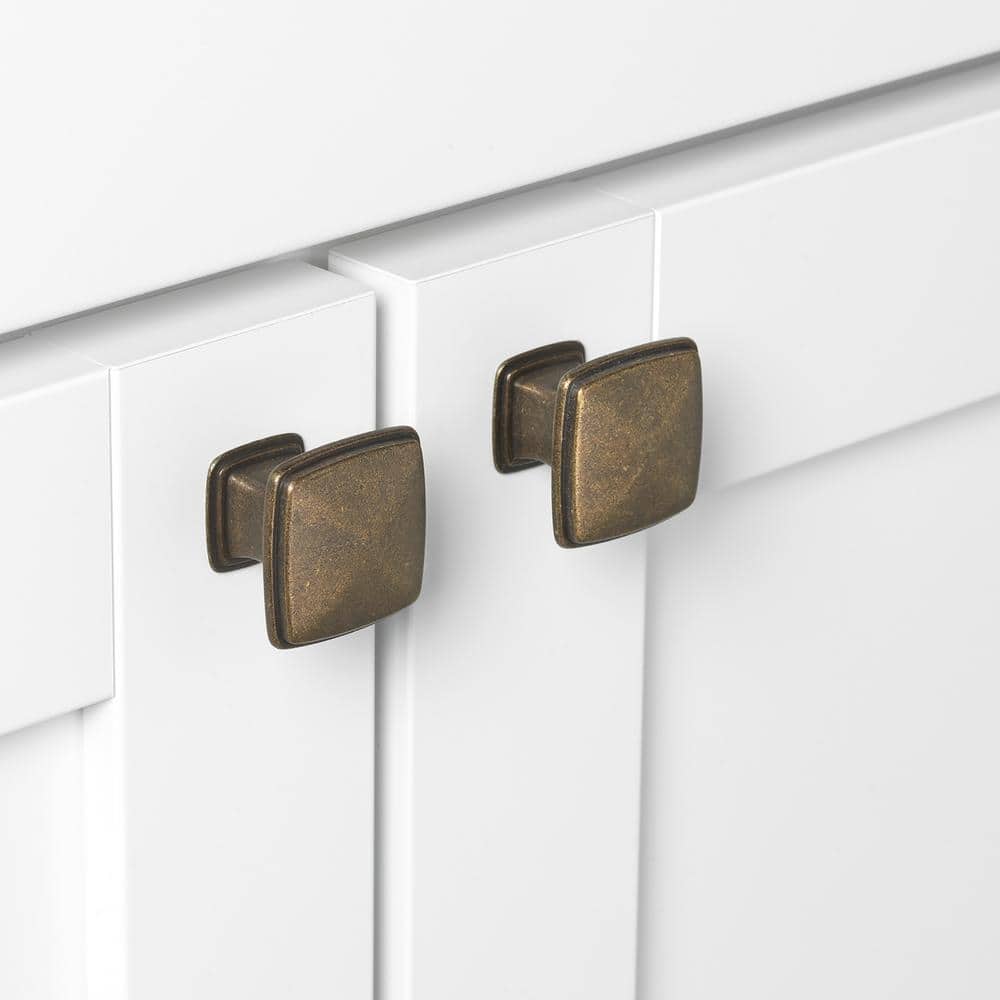 Antique Brass Square Cabinet Knob Multipack with Mounting Hardware