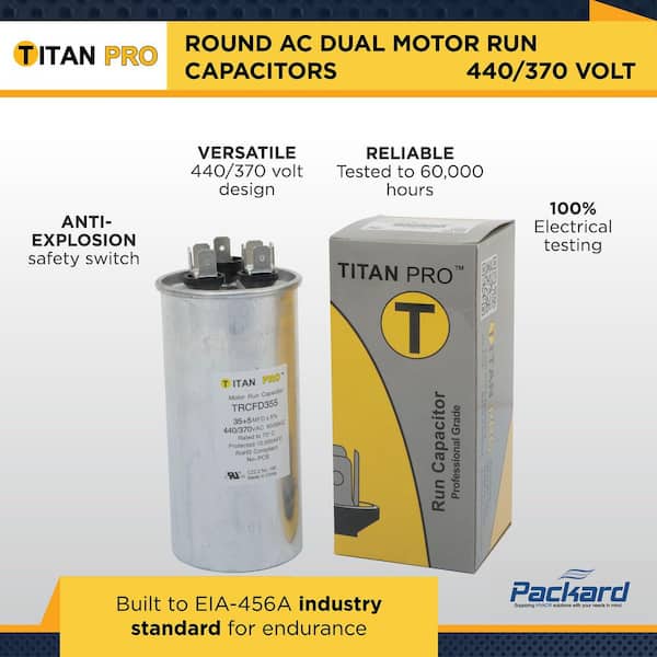 Packard 45+7.5 MFD 440/370V Dual Voltage Round Run Capacitor
