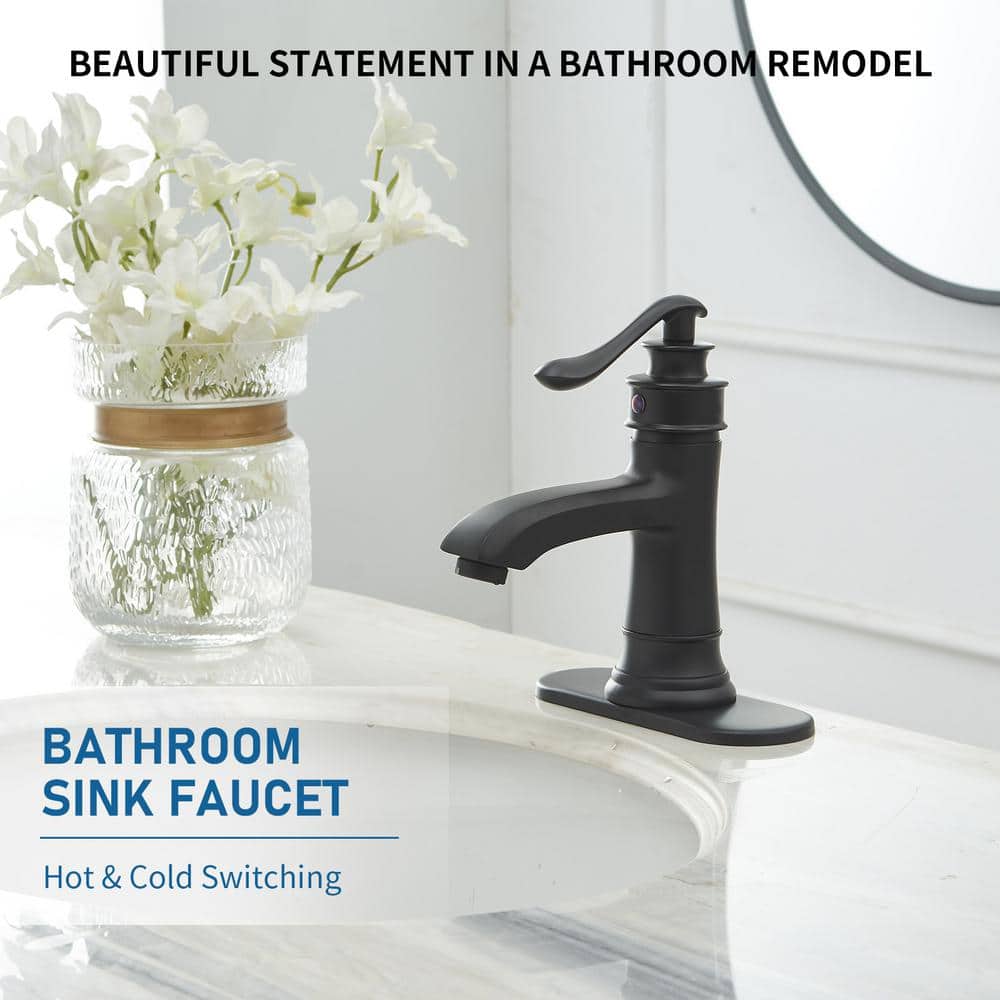 Matte Black Single Handle Bathroom Faucet with Pop-Up Drain