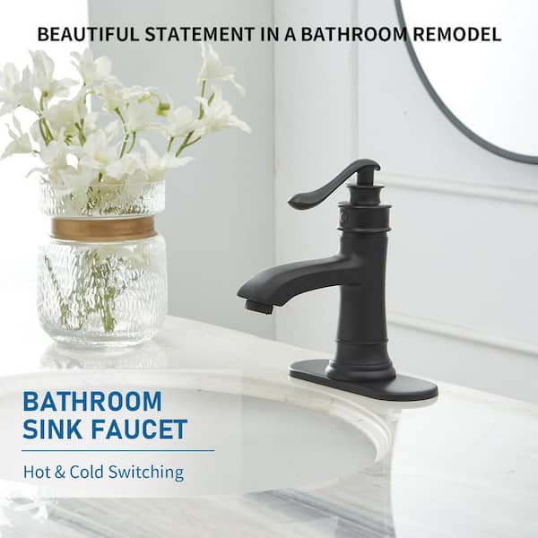 Single Hole Single Handle Low-Arc Bathroom Faucet With Pop-up Drain Assembly in Matte Black