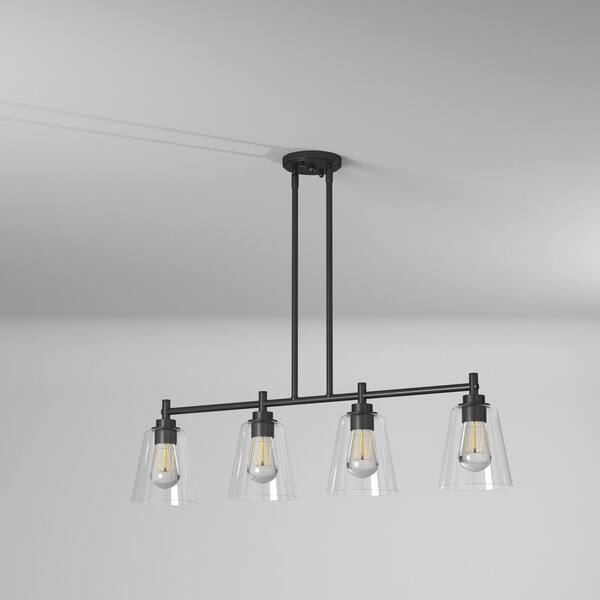Designers Fountain - Westin 4-Light Matte Black Industrial Linear Chandelier for Kitchen Islands with No Bulbs Included