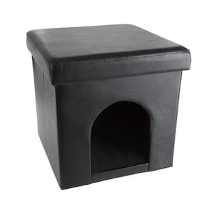 Small Black Faux Leather Pet Ottoman Bed