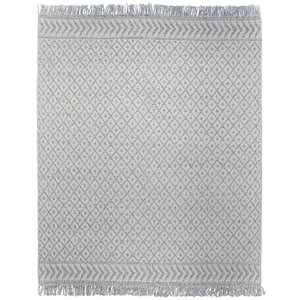 Millow Silver 8 ft. x 10 ft. Rectangle Solid Pattern Wool Polyester Cotton Runner Rug