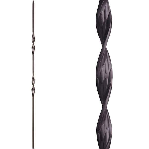 HOUSE OF FORGINGS Ribbon Twist 44 in. x 0.5 in. Satin Black Double Ribbon Solid Wrought Iron Baluster