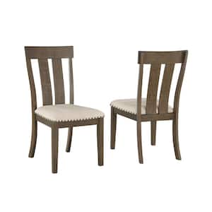 Manin Brown Oak Linen Fabric Chairs (set of 2)