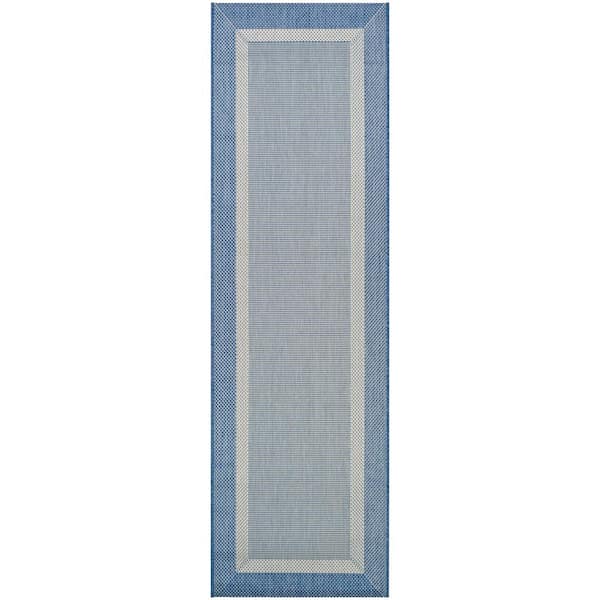 Couristan Recife Stria Texture Champagne-Blue 2 ft. x 12 ft. Indoor/Outdoor Runner Rug