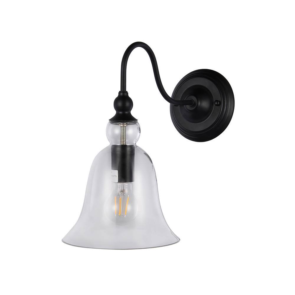 Black Metal Gooseneck Wall Sconce with Clear Glass Shade