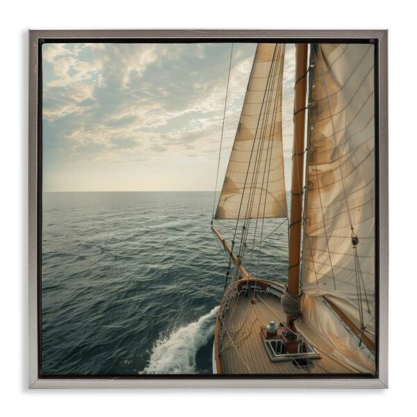 Stupell Industries Open Sails on Sea by LSR Design Studio Gray Floater Frame Typography Graphic Art Print 25 in. x 25 in.