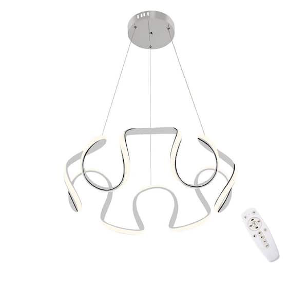 OUKANING 45-Watt 1-Light Silver Minimalist Shaded Dimmable Integrated LED Pendant Light with Acrylic Shade