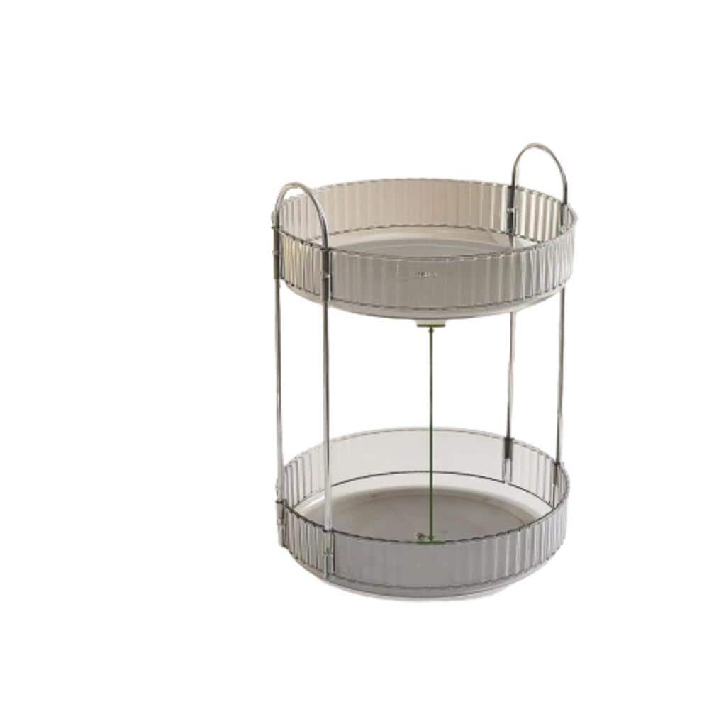 Freestanding Round 2-Tier Rotating Makeup Organizer in Gray for Cosmetics V