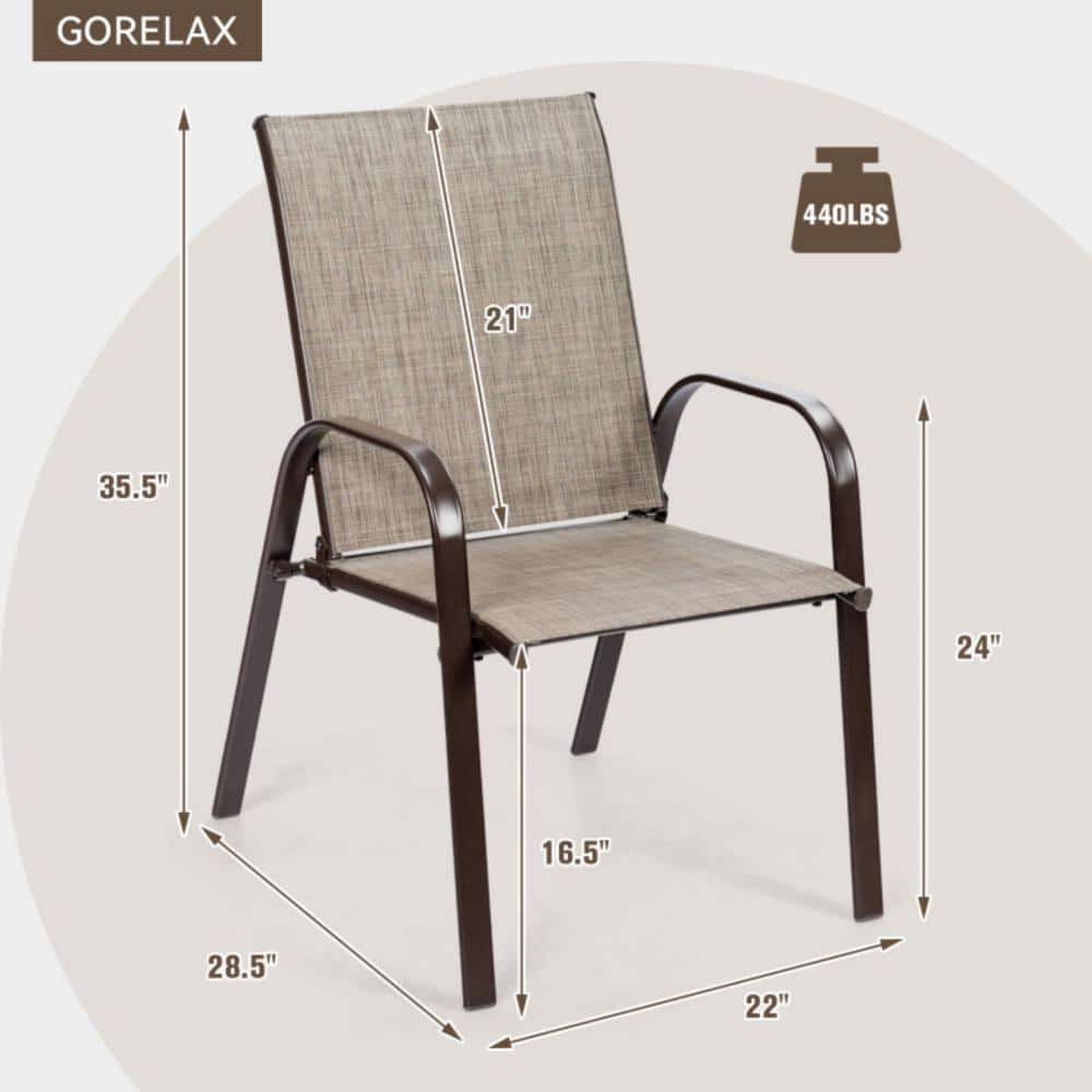 Gray Steel Frame Outdoor Dining Chairs with Armrests, Set of 2