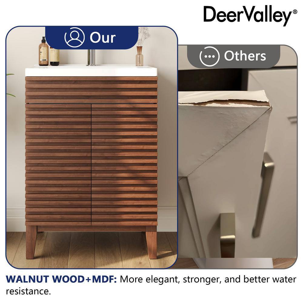 24" Walnut Freestanding Bathroom Vanity with Ceramic Sink
