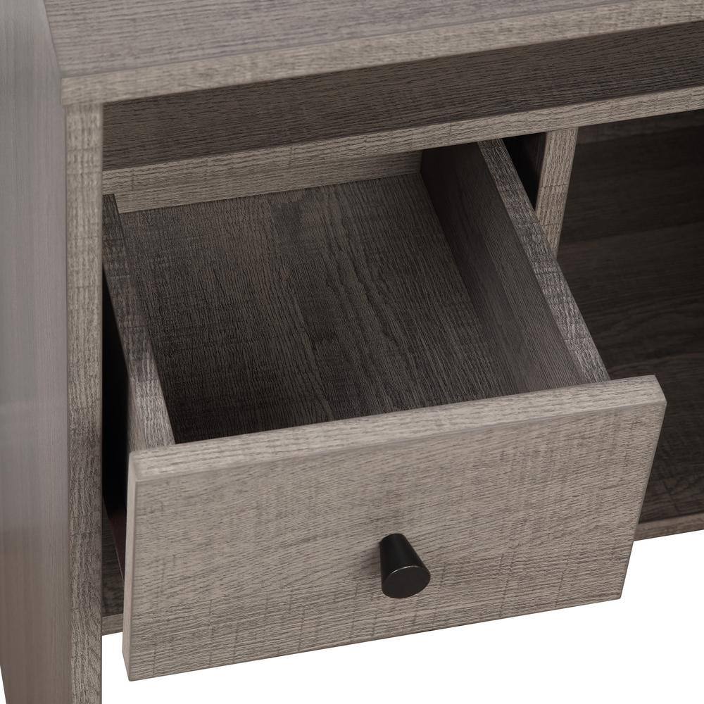 Gray Corner Wood Desk with Drawer and Storage Shelf