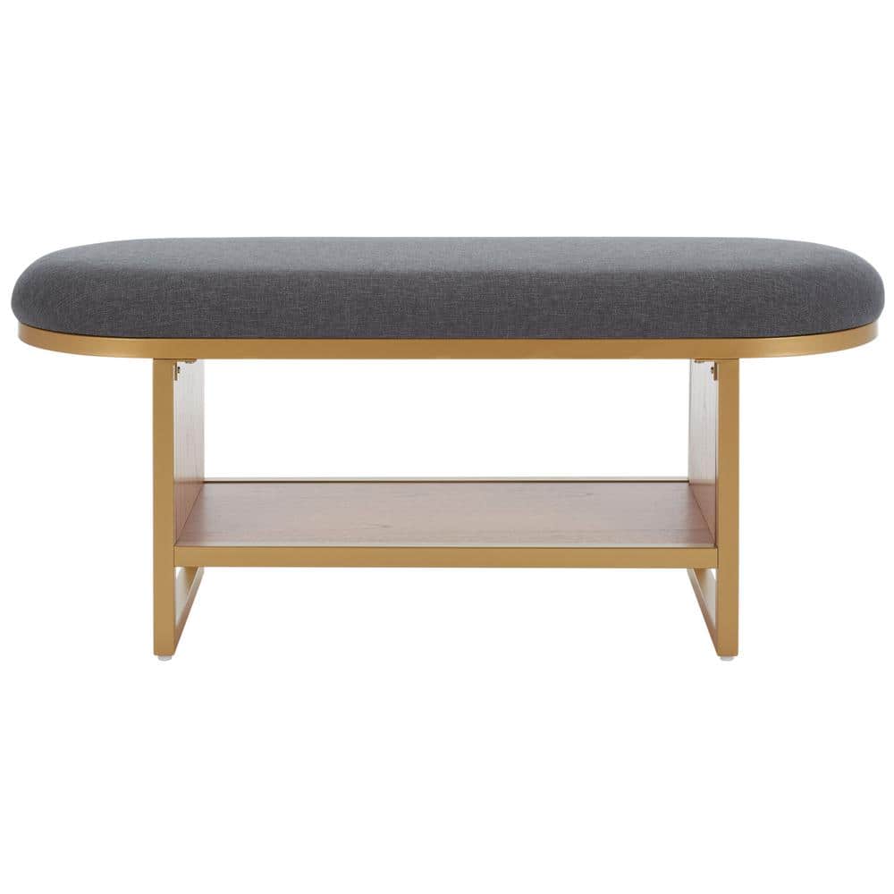 Iona Dark Grey/Walnut Entryway Bench With Cushion 42.01 in.