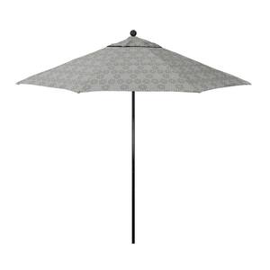 9 ft. Black Fiberglass Market Patio Umbrella with Manual Push Lift in Spiro Graphite Pacifica Premium