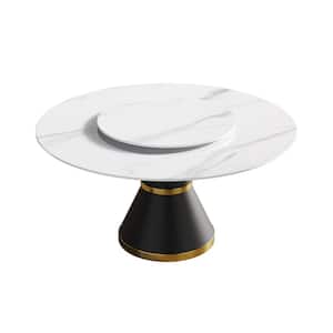 59.06 in. White Modern Round Sintered Stone Top Dining Table with Carbon Steel Base Seats 8