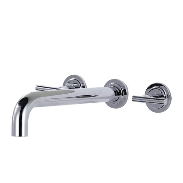 Double-Handle Wall Mount Roman Tub Faucet with 12 in. Long Spout and Valve in Polished Chrome