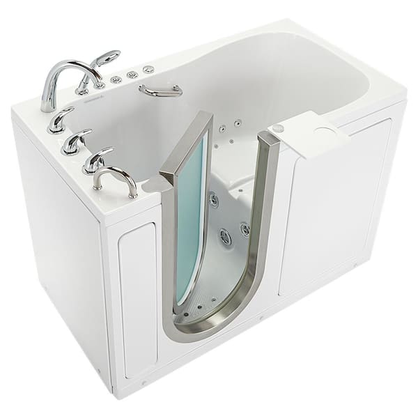 Ella Deluxe 55 in. Acrylic Walk-In Whirlpool and Air Bath Bathtub in White, fast fill faucet Set, LHS 2 in. Dual Drain