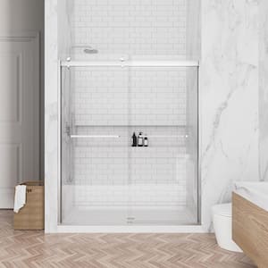 60 in. W x 74 in. H Sliding Frameless Shower Door in Brushed Nickel with 5/16 in. Clear Tempered Glass