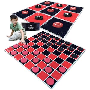 2-in-1 Vintage Giant Checkers and Tic Tac Toe Game With Mat (4 ft. x 4 ft.) - 100% Machine-Washable Canvas