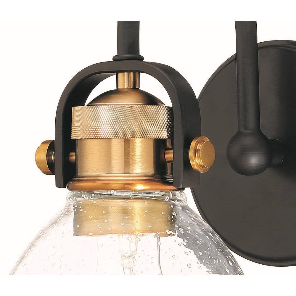 Lustrous Bronze and Brass Industrial Wall Sconce with Clear Seedy Glass Shade