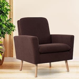 Mid-century Modern Chair,Durable Wood frame Arm Chairs for Living Room,Teddy Fleece Accent chair for Bedroom in Espresso