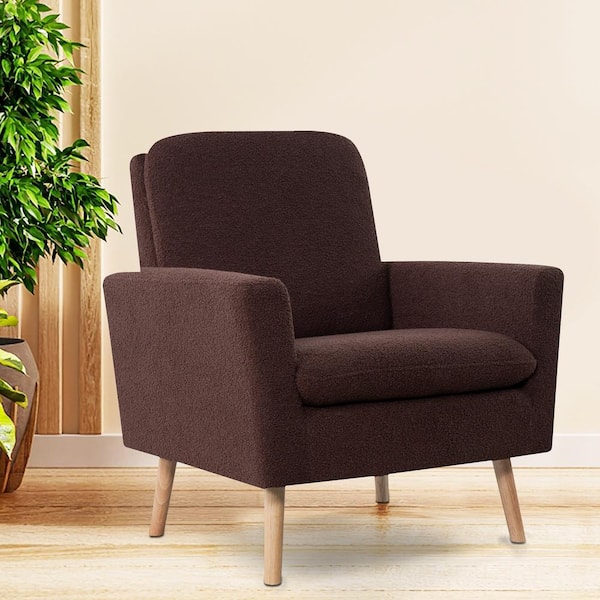 HOMESTOCK Espresso Accent Arm Chair for Living Room: Single Sofa with Flared Arms, Plush Fleece Fabric Cushion, Wooden Legs