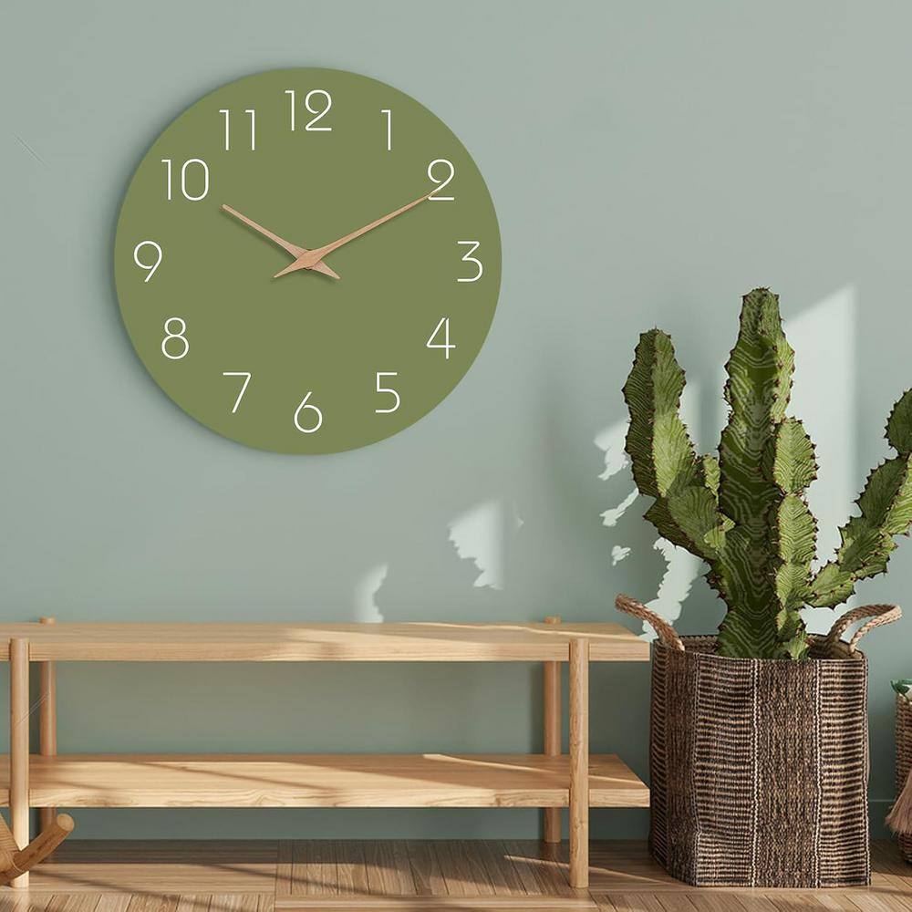 Olive Green 10-Inch Silent PVC Wall Clock