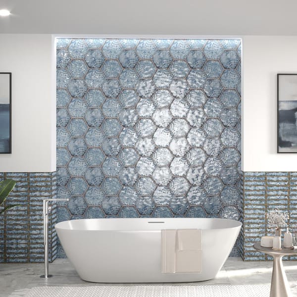 Merola Tile Gaudi React Hex Marina 8-5/8 in. x 9-7/8 in. Porcelain