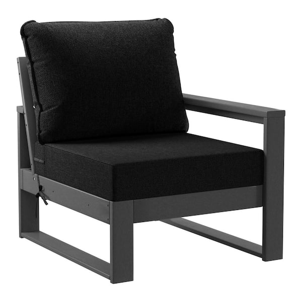 WESTIN OUTDOOR Endless Outdoor Patio Deep Seating Right Arm Chair with Gray Plastic Frame and Black Side Tie Cushions