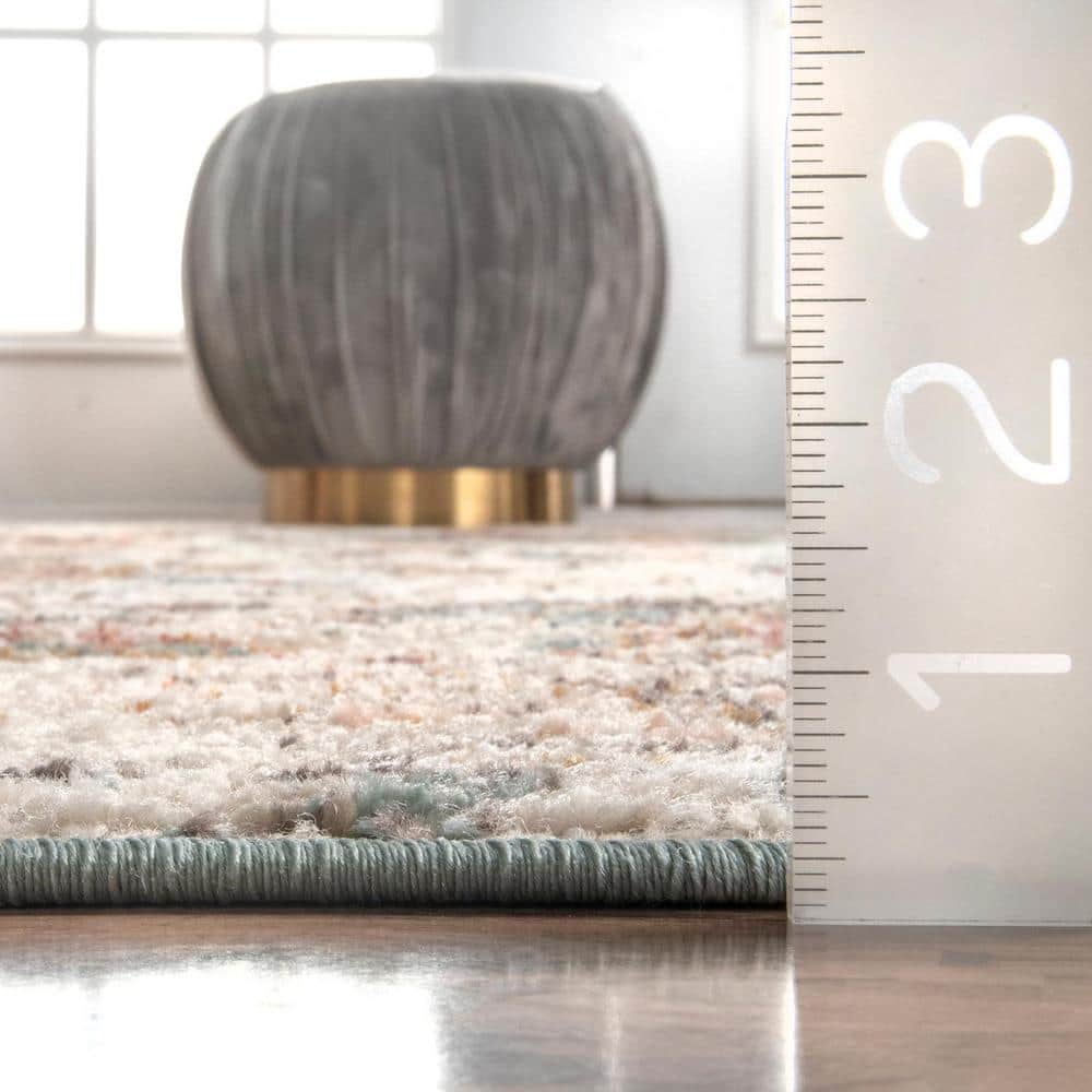 Beige Round Tufted Medallion Synthetic Area Rug, 5'