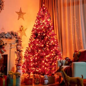 7 ft. Purple Pre-Lit Halloween Tree Artificial Christmas Tree with Orange Lights and Pumpkin Ornaments