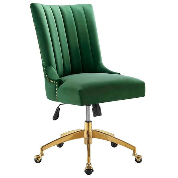 MODWAY Empower Tufted Emerald Performance Velvet Seat Office Chair with Polished Gold Metal Base