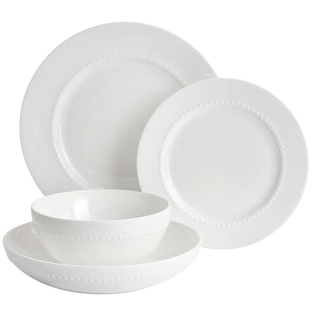 White Porcelain Embossed 16-Piece Dinnerware Set, Service for 4