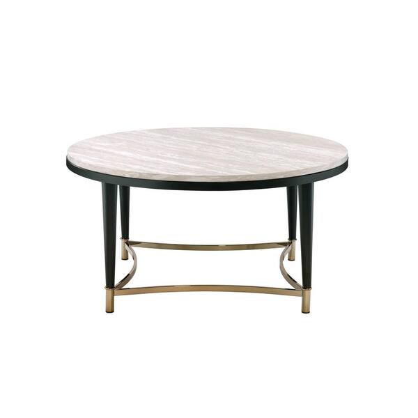 Acme Furniture 36 in. White Washed/Black Medium Round Wood Coffee Table