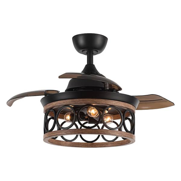 Parrot Uncle Mirelle 36 in. Indoor Black Retractable Ceiling Fan with Light Kit and Wall Switch