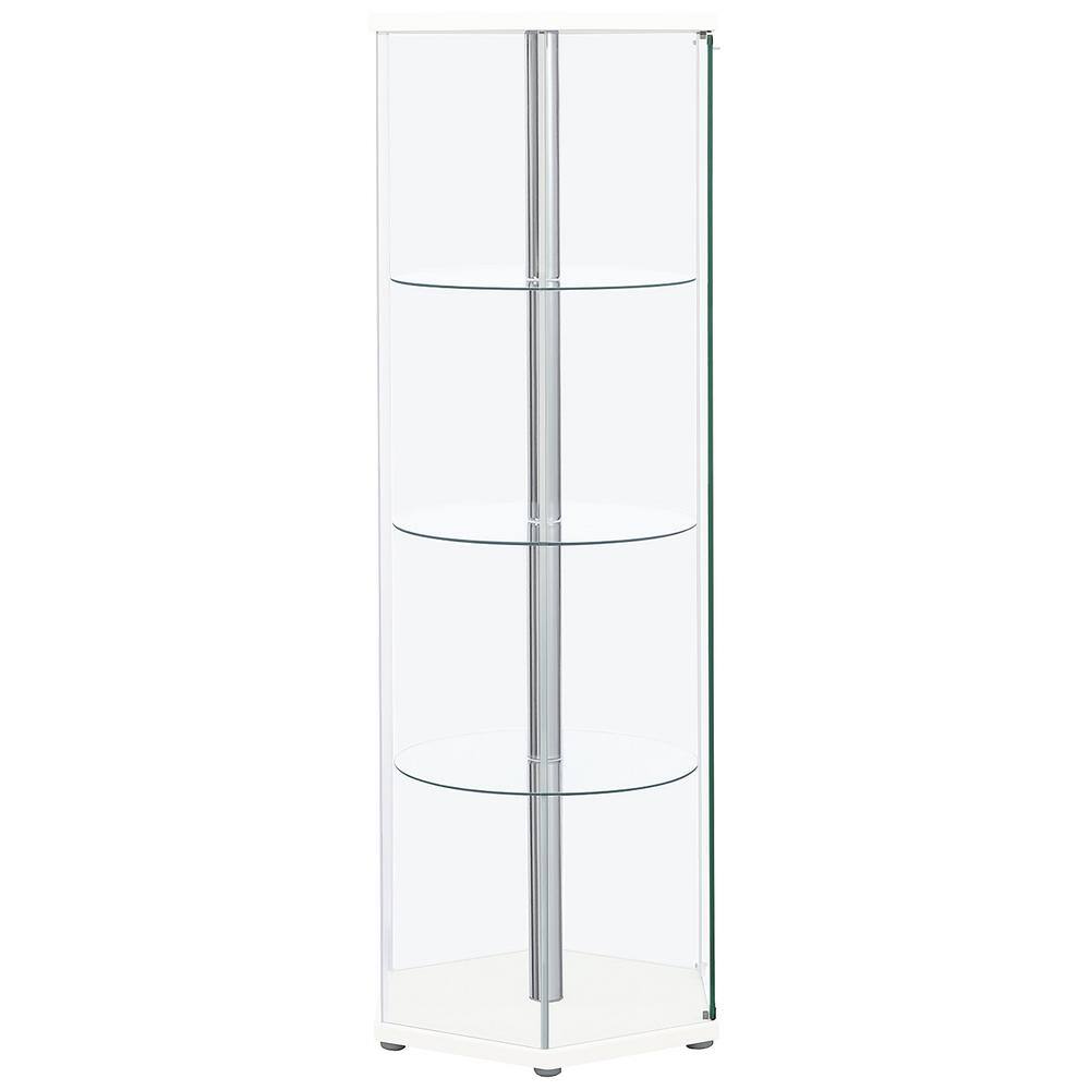 Contemporary White Hexagon 3-Shelf Glass Curio Cabinet