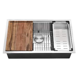 18-Gauge Stainless Steel 32 in. Single Bowl Undermount Workstation Kitchen Sink with Sliding Accessories