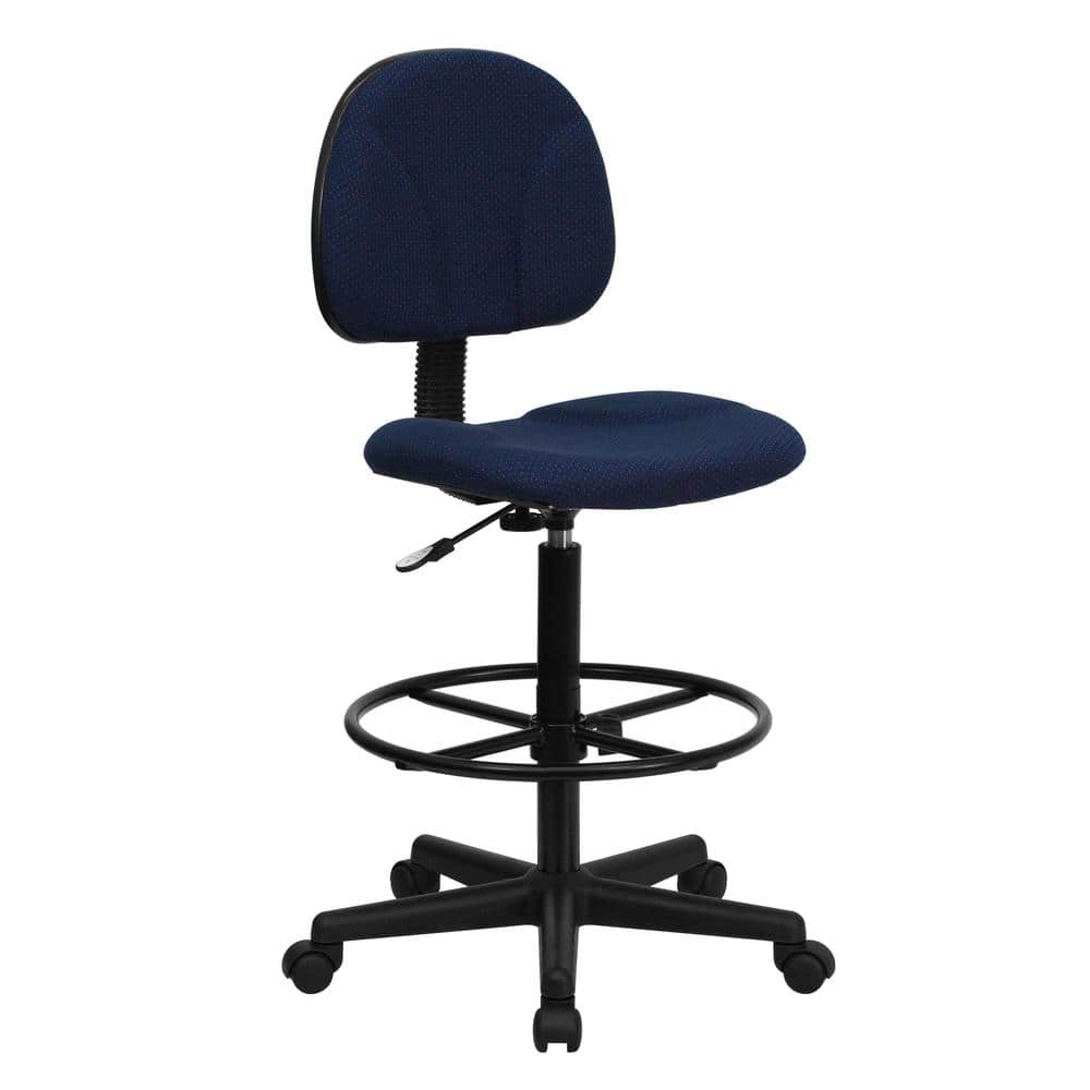 Navy Blue Fabric Swivel Drafting Chair with Adjustable Foot Ring