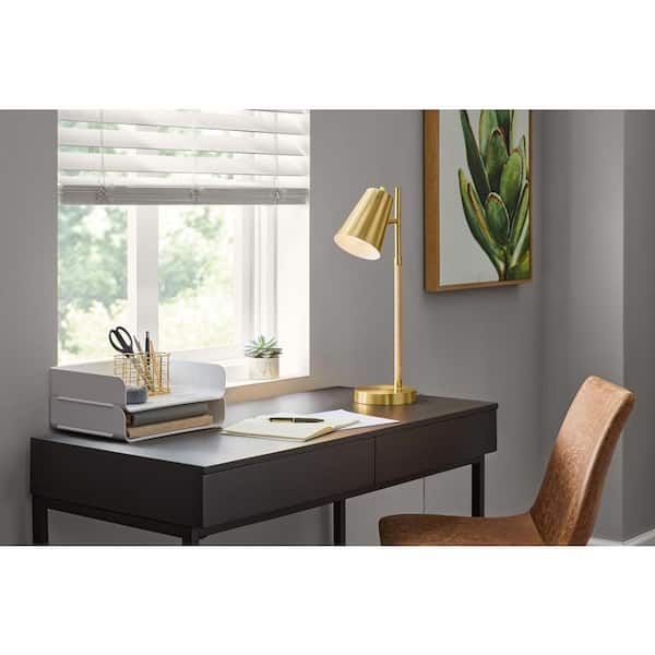 Hampton Bay 21 in. Brushed Gold Task and Reading Desk Lamp with USB Port