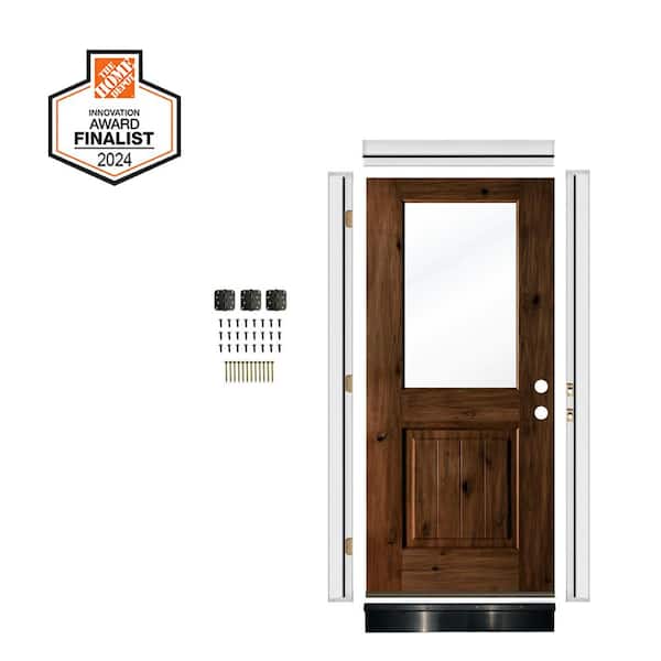DIY RTA Kit 32 in. x 80 in. Left-Handed Half Clear Glass Provincial Stain Knotty Alder Wood Ready To Assemble Front Door